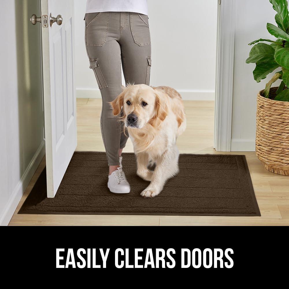 imageGORILLA GRIP Dirt Grabber Mesh Doormat LowProfile Stain and Fade Resistant Heavy Duty Quick Dry Striped Doormats Mats for Indoor or Outdoor Entry Shoe Scraper Garage Entrance Mat 47x35 Dark GrayBrown
