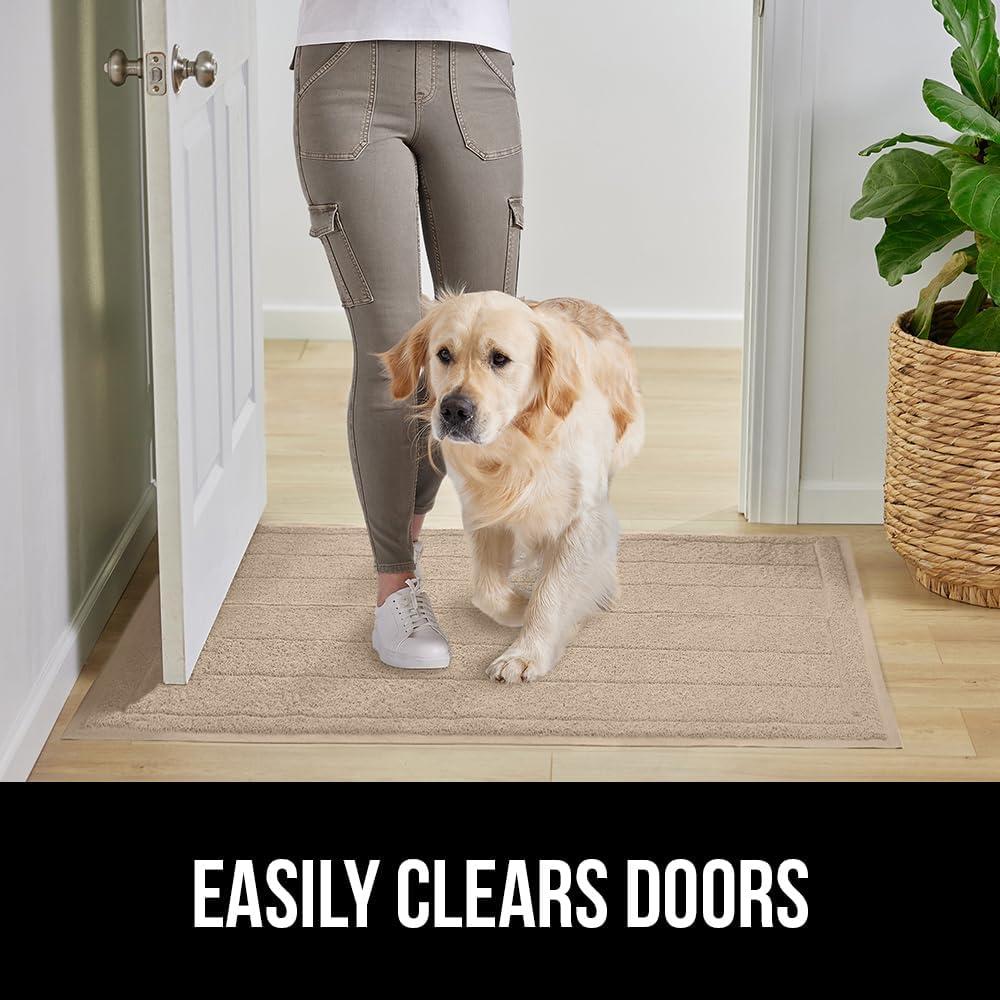 imageGORILLA GRIP Dirt Grabber Mesh Doormat LowProfile Stain and Fade Resistant Heavy Duty Quick Dry Striped Doormats Mats for Indoor or Outdoor Entry Shoe Scraper Garage Entrance Mat 47x35 Dark GrayBeige