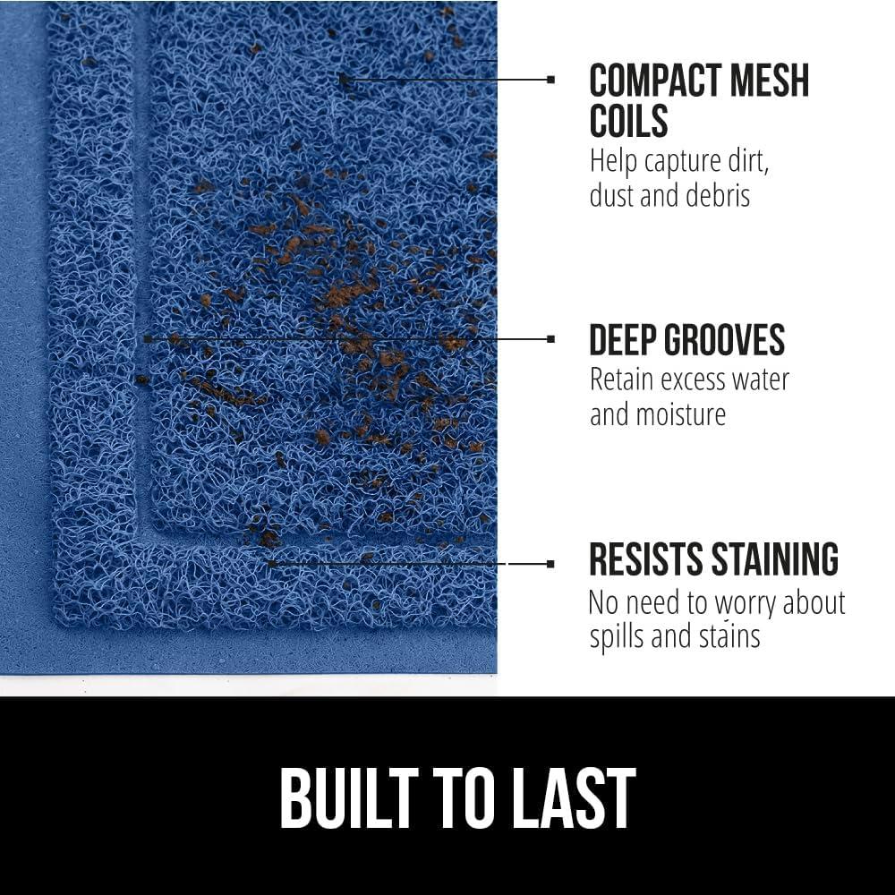 imageGORILLA GRIP Dirt Grabber Mesh Doormat LowProfile Stain and Fade Resistant Heavy Duty Quick Dry Striped Doormats Mats for Indoor or Outdoor Entry Shoe Scraper Garage Entrance Mat 47x35 Dark GrayBlue