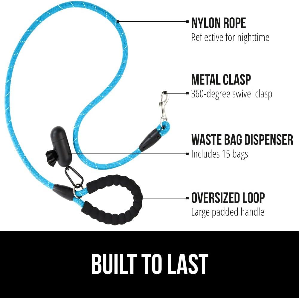 imageGORILLA GRIP Dog Leash Heavy Duty Reflective Rope Leashes for Large Medium Small Breed Dogs Puppy Training Essential for Walks Hikes Soft Handle Rotating Metal Clip Waste Bag Dispenser BlueBlue