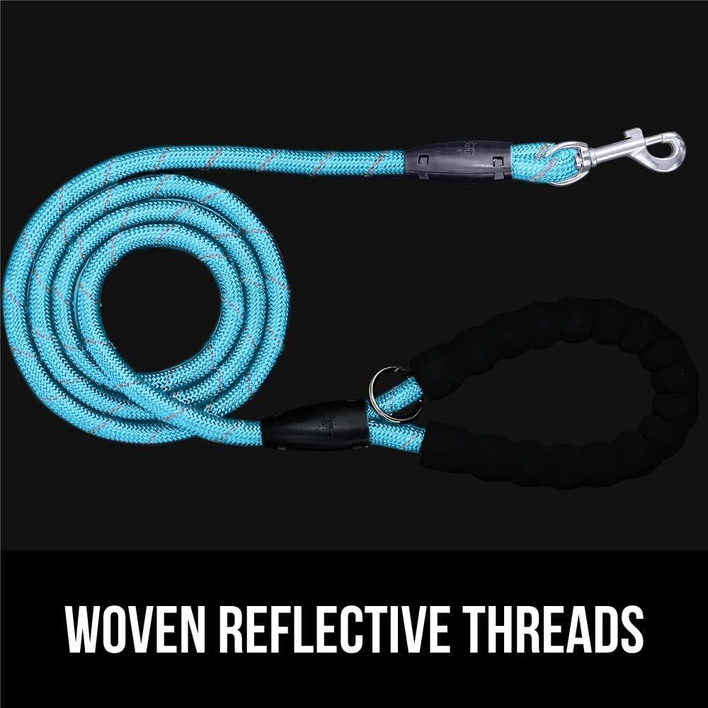 imageGORILLA GRIP Dog Leash Heavy Duty Reflective Rope Leashes for Large Medium Small Breed Dogs Puppy Training Essential for Walks Hikes Soft Handle Rotating Metal Clip Waste Bag Dispenser BlueBlue