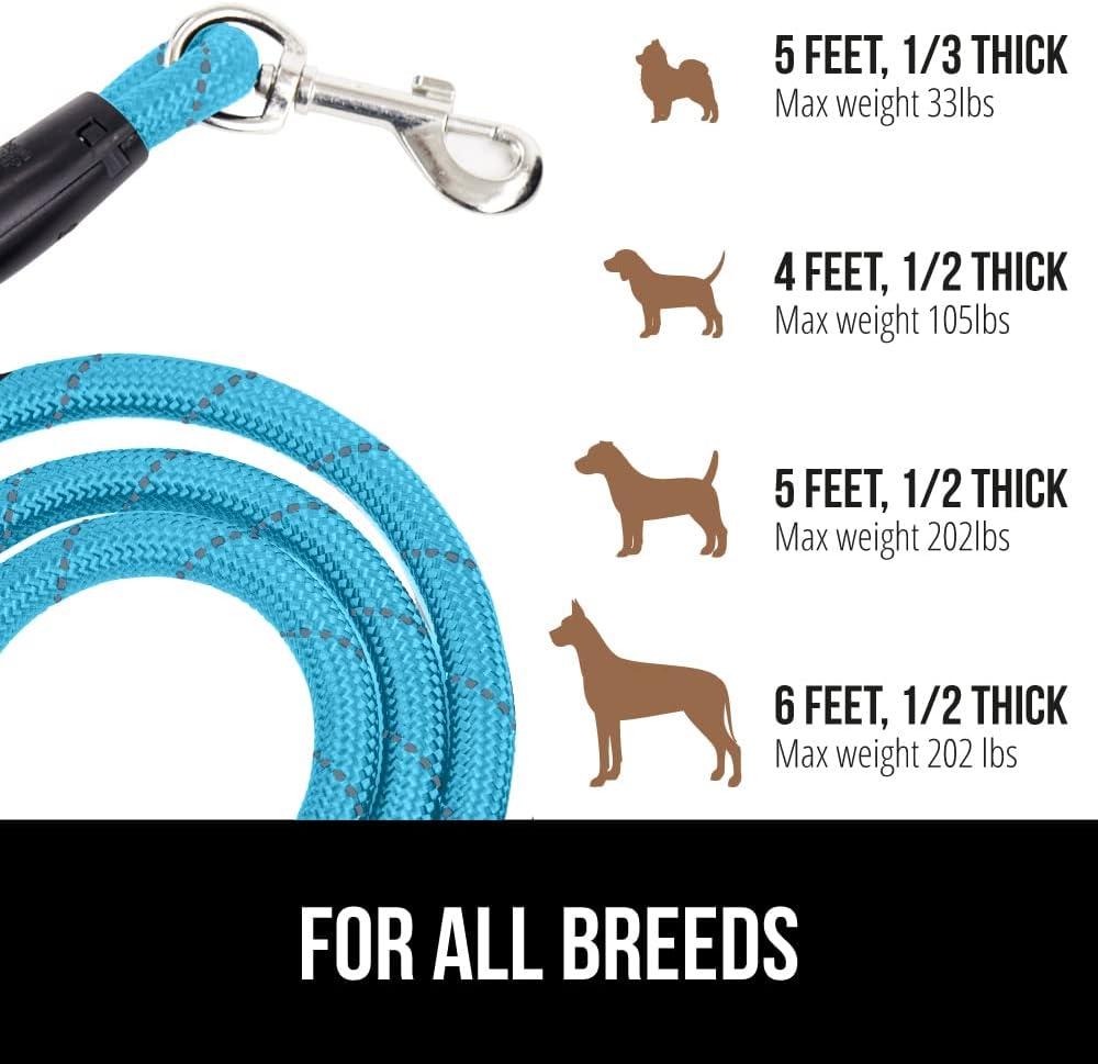 imageGORILLA GRIP Dog Leash Heavy Duty Reflective Rope Leashes for Large Medium Small Breed Dogs Puppy Training Essential for Walks Hikes Soft Handle Rotating Metal Clip Waste Bag Dispenser BlueBlue