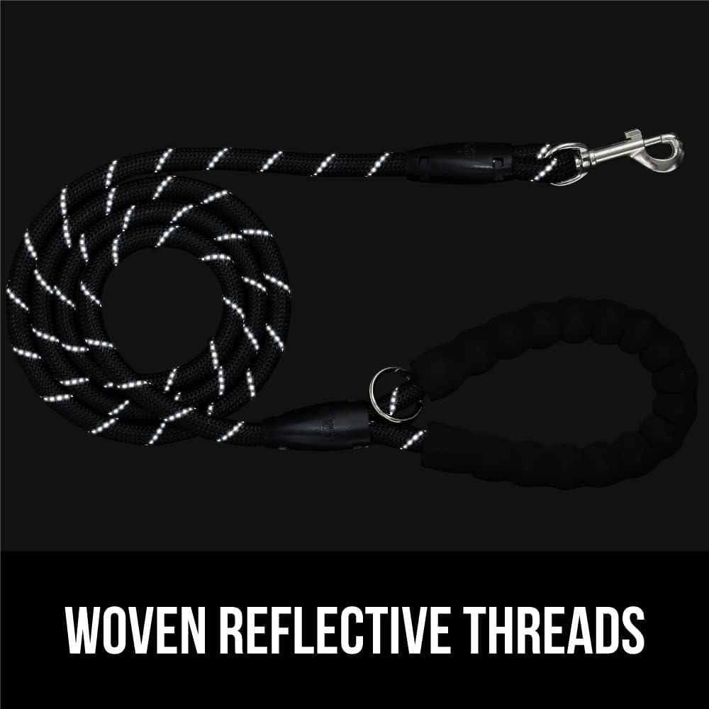 imageGORILLA GRIP Dog Leash Heavy Duty Reflective Rope Leashes for Large Medium Small Breed Dogs Puppy Training Essential for Walks Hikes Soft Handle Rotating Metal Clip Waste Bag Dispenser BlueBlack