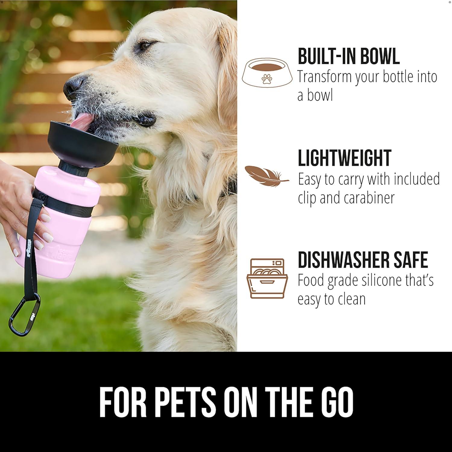 imageGORILLA GRIP Dog Water Bottle Portable Water Bowl Dispenser for Dogs 16 oz Leak Proof Pet Travel Squeeze Bottles Food Grade Silicone Pet Stocking to Go Puppy Essentials TurquoisePink