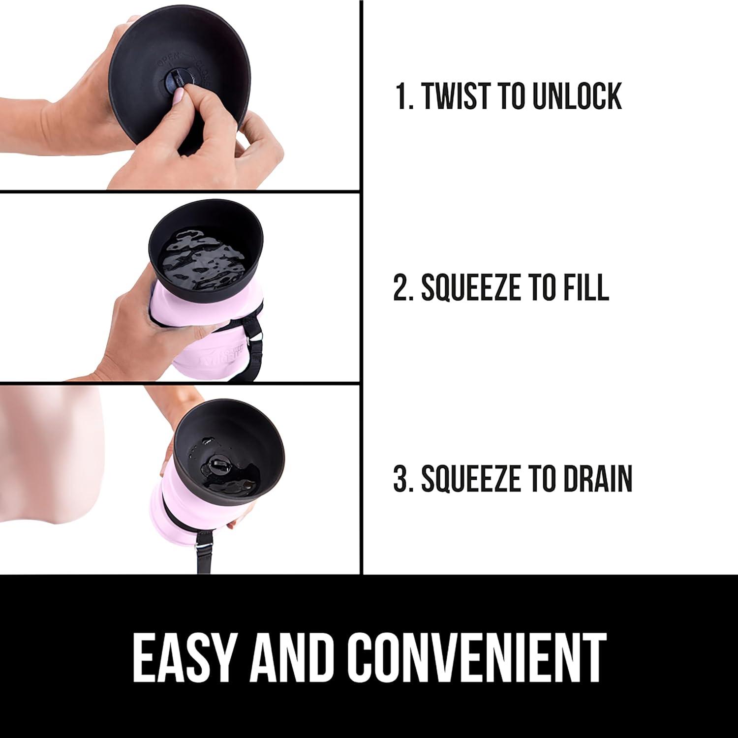 imageGORILLA GRIP Dog Water Bottle Portable Water Bowl Dispenser for Dogs 16 oz Leak Proof Pet Travel Squeeze Bottles Food Grade Silicone Pet Stocking to Go Puppy Essentials TurquoisePink