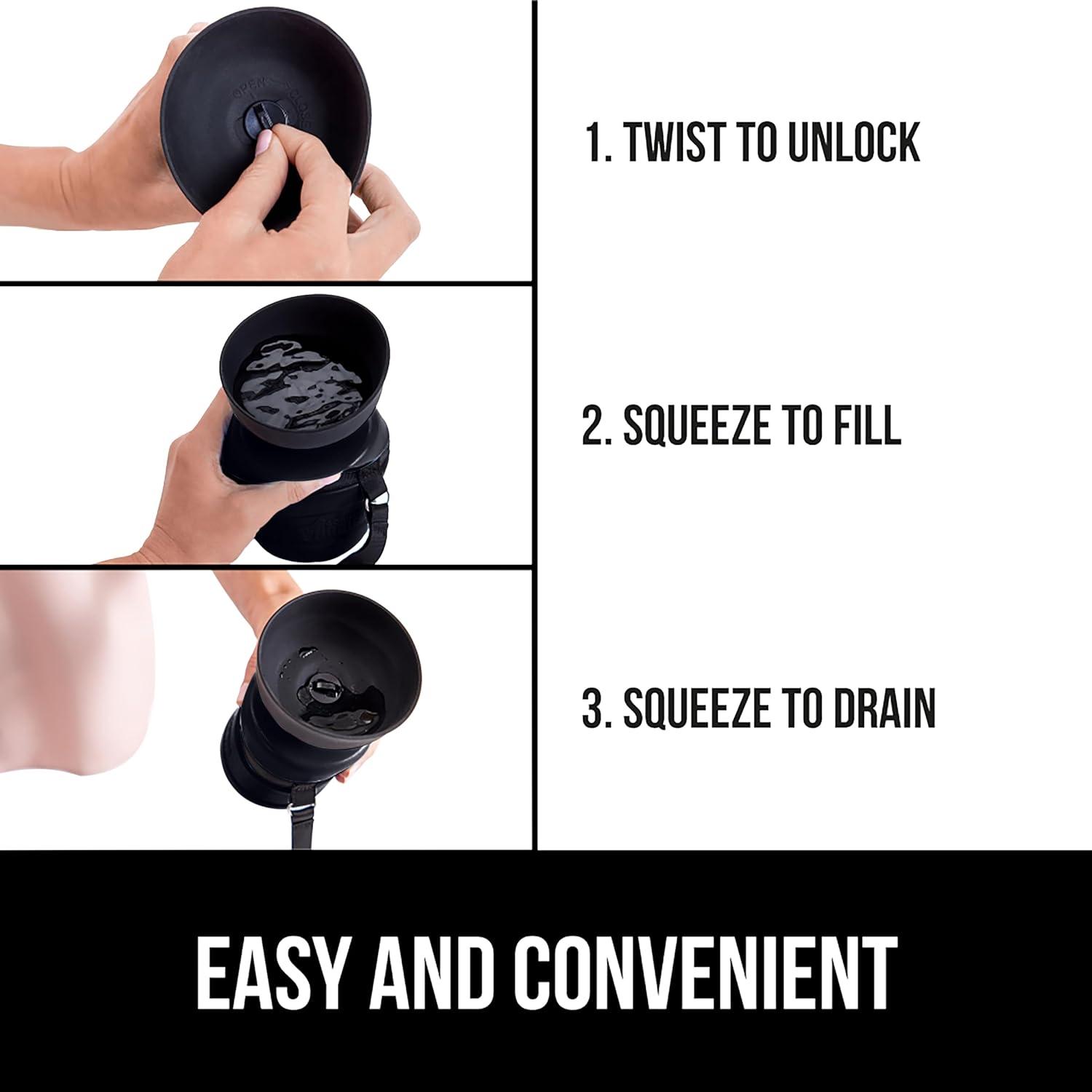imageGORILLA GRIP Dog Water Bottle Portable Water Bowl Dispenser for Dogs 16 oz Leak Proof Pet Travel Squeeze Bottles Food Grade Silicone Pet Stocking to Go Puppy Essentials TurquoiseBlack