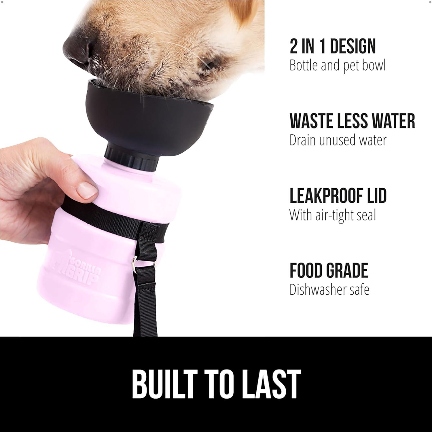 imageGORILLA GRIP Dog Water Bottle Portable Water Bowl Dispenser for Dogs 16 oz Leak Proof Pet Travel Squeeze Bottles Food Grade Silicone Pet Stocking to Go Puppy Essentials TurquoisePink