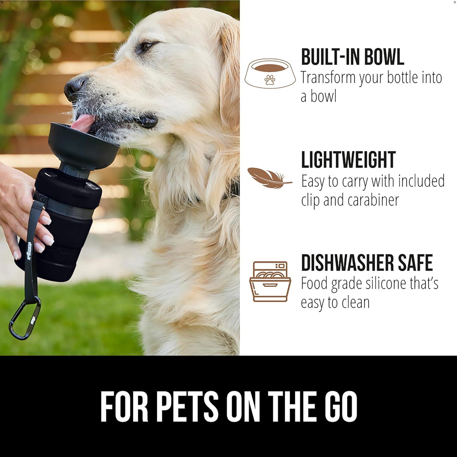 imageGORILLA GRIP Dog Water Bottle Portable Water Bowl Dispenser for Dogs 16 oz Leak Proof Pet Travel Squeeze Bottles Food Grade Silicone to Go Puppy Essentials Hiking Camping Trip Accessories Onyx