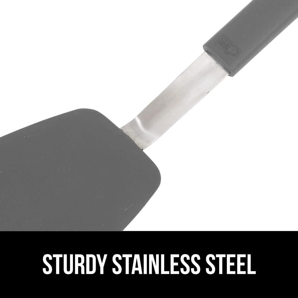 imageGORILLA GRIP Food Grade Flexible Silicone Spatula Heat Resistant Head for Nonstick Frying Pan Patented Soft Rubber Handle for Comfort NonScratch Kitchen Turner Flip Eggs Burgers 116 in BlackGray