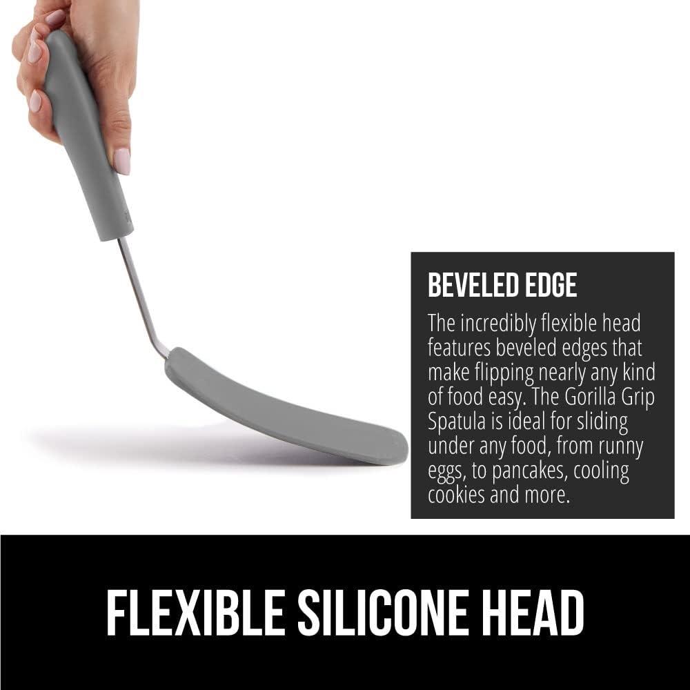 imageGORILLA GRIP Food Grade Flexible Silicone Spatula Heat Resistant Head for Nonstick Frying Pan Patented Soft Rubber Handle for Comfort NonScratch Kitchen Turner Flip Eggs Burgers 116 in BlackGray