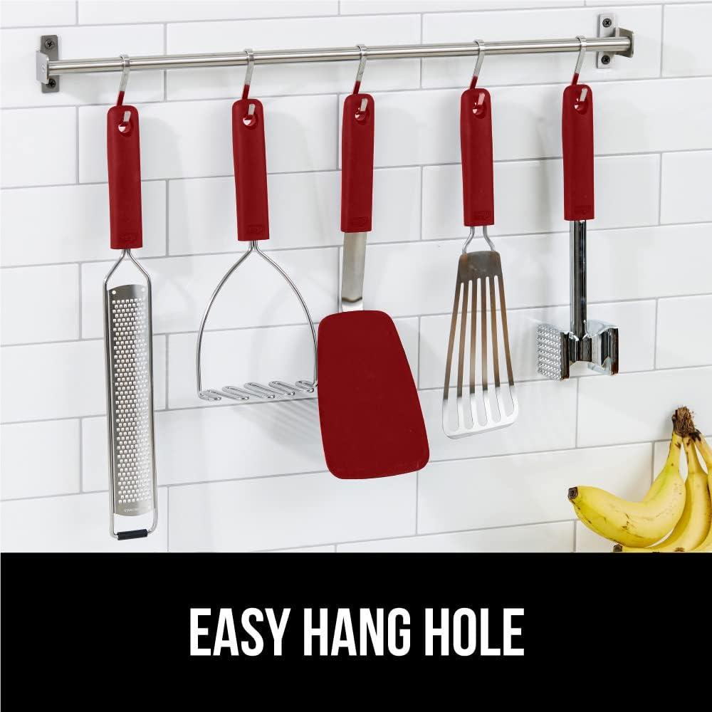 imageGORILLA GRIP Food Grade Flexible Silicone Spatula Heat Resistant Head for Nonstick Frying Pan Patented Soft Rubber Handle for Comfort NonScratch Kitchen Turner Flip Eggs Burgers 116 in BlackRed