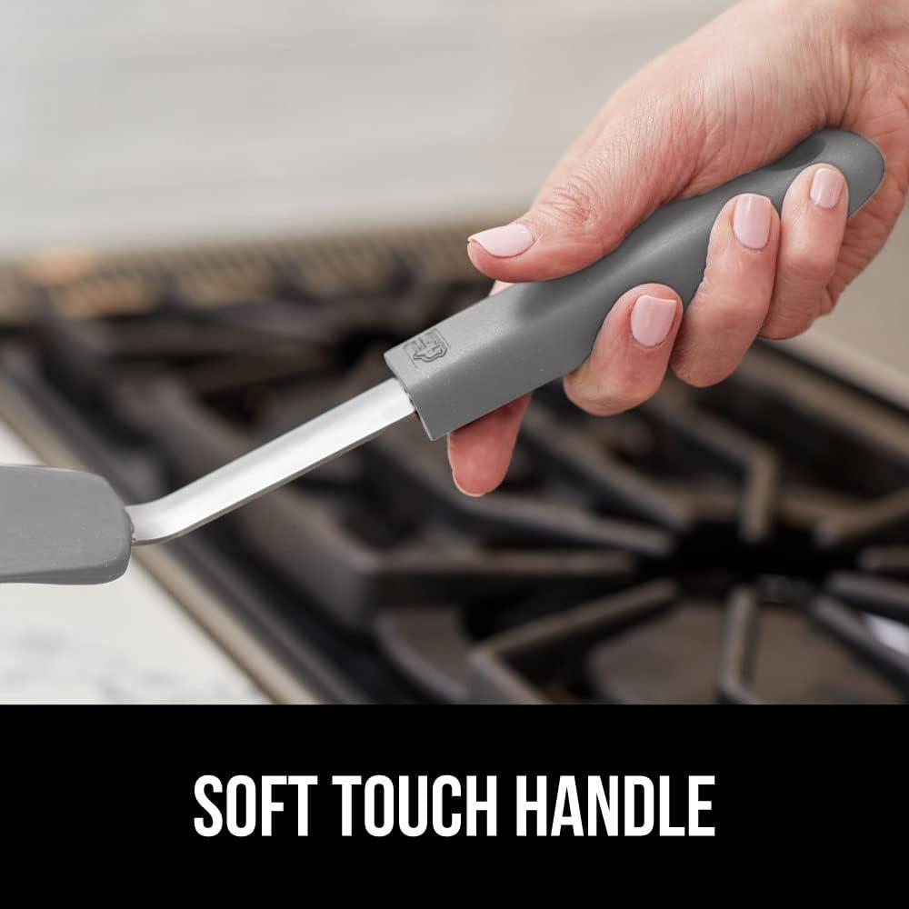 imageGORILLA GRIP Food Grade Flexible Silicone Spatula Heat Resistant Head for Nonstick Frying Pan Patented Soft Rubber Handle for Comfort NonScratch Kitchen Turner Flip Eggs Burgers 116 in BlackGray