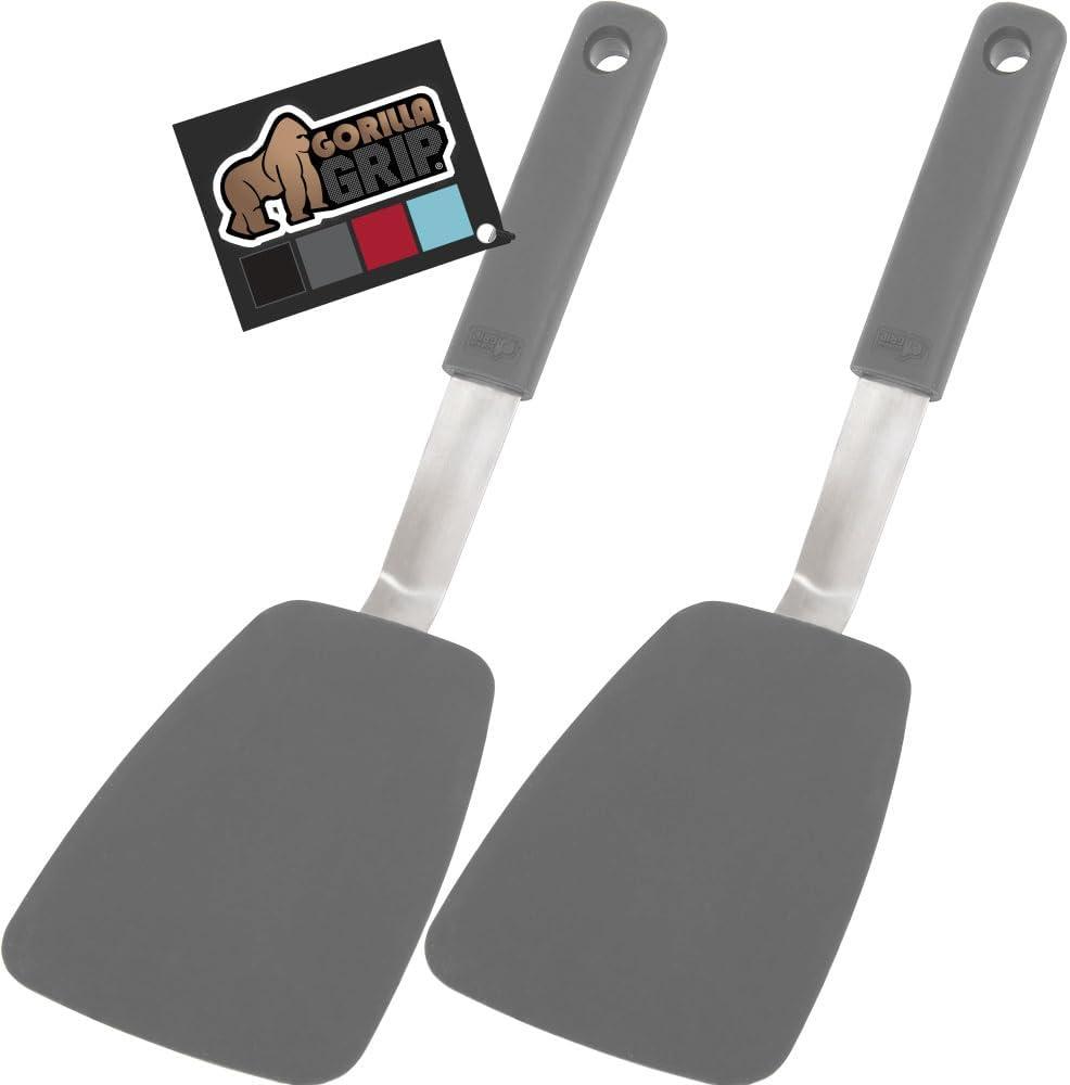 imageGORILLA GRIP Food Grade Flexible Silicone Spatula Heat Resistant Head for Nonstick Frying Pan Patented Soft Rubber Handle for Comfort NonScratch Kitchen Turner Flip Eggs Burgers 116 in BlackGray