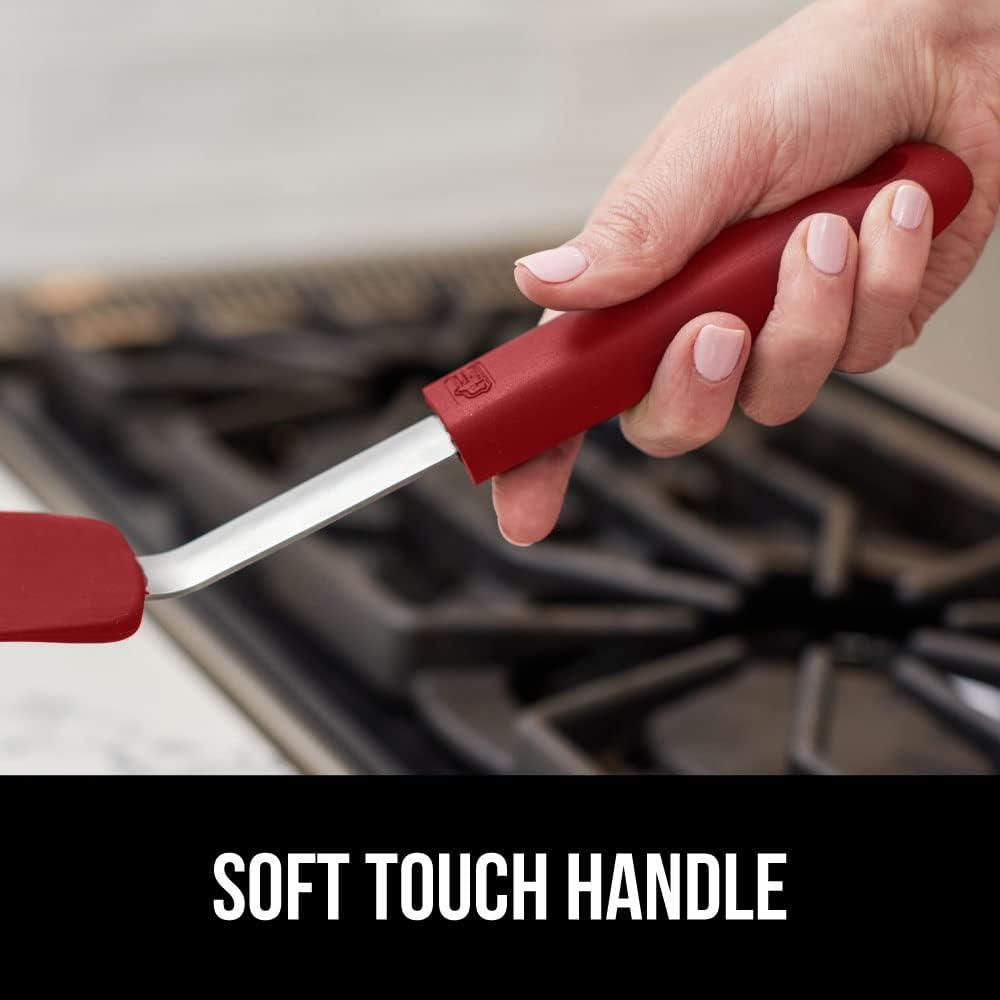 imageGORILLA GRIP Food Grade Flexible Silicone Spatula Heat Resistant Head for Nonstick Frying Pan Patented Soft Rubber Handle for Comfort NonScratch Kitchen Turner Flip Eggs Burgers 116 in BlackRed