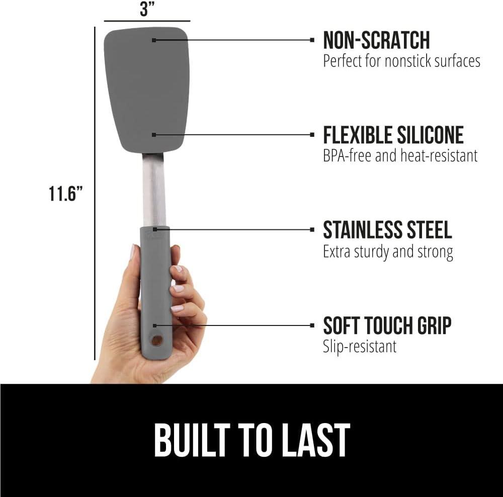 imageGORILLA GRIP Food Grade Flexible Silicone Spatula Heat Resistant Head for Nonstick Frying Pan Patented Soft Rubber Handle for Comfort NonScratch Kitchen Turner Flip Eggs Burgers 116 in BlackGray