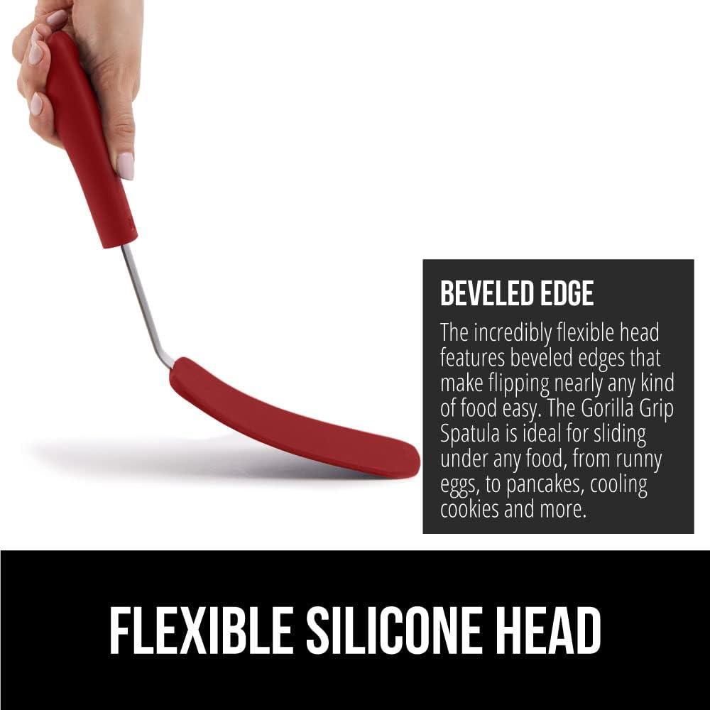 imageGORILLA GRIP Food Grade Flexible Silicone Spatula Heat Resistant Head for Nonstick Frying Pan Patented Soft Rubber Handle for Comfort NonScratch Kitchen Turner Flip Eggs Burgers 116 in BlackRed