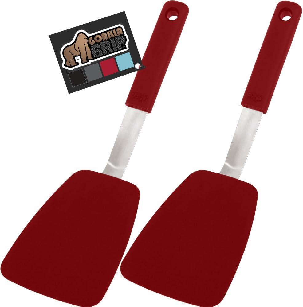 imageGORILLA GRIP Food Grade Flexible Silicone Spatula Heat Resistant Head for Nonstick Frying Pan Patented Soft Rubber Handle for Comfort NonScratch Kitchen Turner Flip Eggs Burgers 116 in BlackRed
