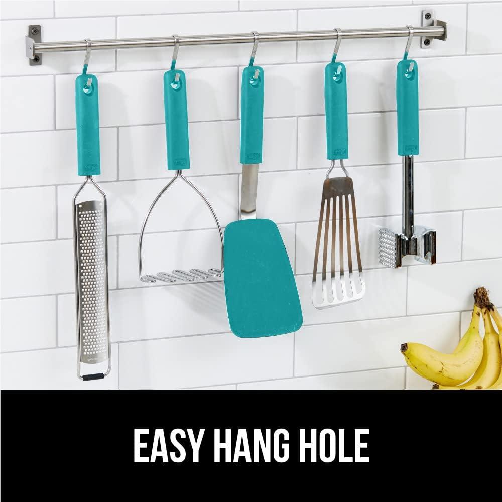 imageGORILLA GRIP Food Grade Flexible Silicone Spatula Heat Resistant Head for Nonstick Frying Pan Patented Soft Rubber Handle for Comfort NonScratch Kitchen Turner Flip Eggs Burgers 116 in BlackTurquoise