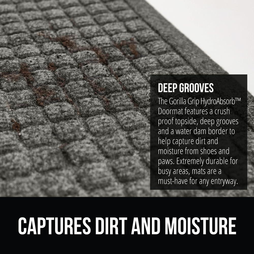 imageGORILLA GRIP Front Door Mat Indoor Outdoor Ultra Absorbent HydroAbsorb Doormat Absorbs Up to 17 Cups of Water Stain and Fade Resistant Rubber Backing Doormats Captures Dirt 29x17 GreyGrey
