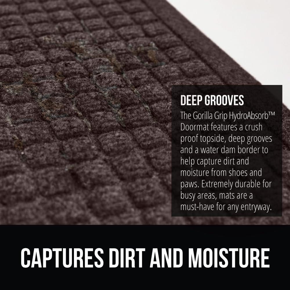 imageGORILLA GRIP Front Door Mat Indoor Outdoor Ultra Absorbent HydroAbsorb Doormat Absorbs Up to 17 Cups of Water Stain and Fade Resistant Rubber Backing Doormats Captures Dirt 29x17 GreyCoffee