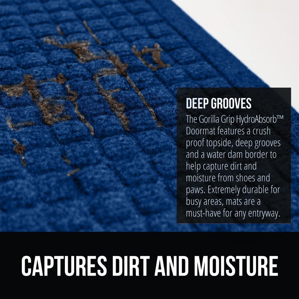 imageGORILLA GRIP Front Door Mat Indoor Outdoor Ultra Absorbent HydroAbsorb Doormat Absorbs Up to 17 Cups of Water Stain and Fade Resistant Rubber Backing Doormats Captures Dirt 29x17 GreyBlue