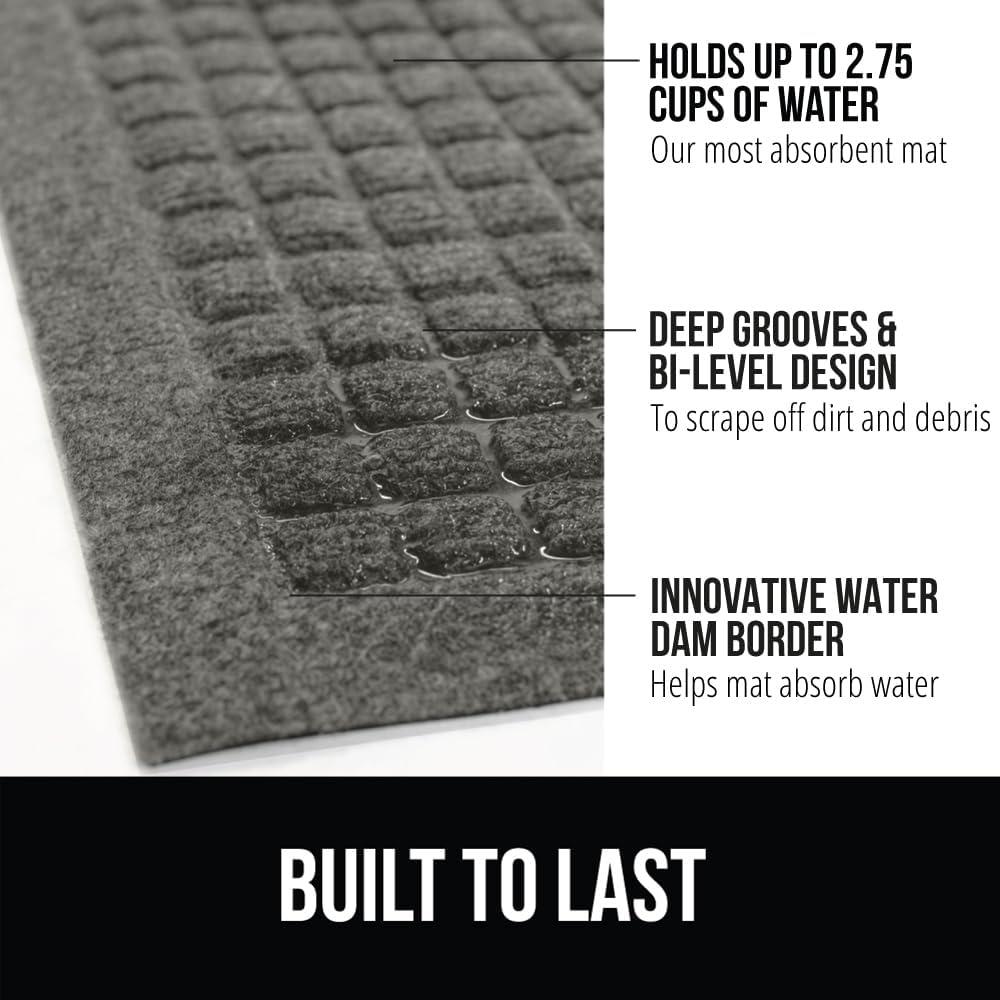 imageGORILLA GRIP Front Door Mat Indoor Outdoor Ultra Absorbent HydroAbsorb Doormat Absorbs Up to 17 Cups of Water Stain and Fade Resistant Rubber Backing Doormats Captures Dirt 29x17 GreyGrey