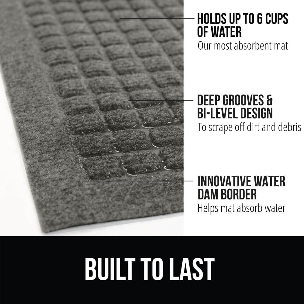 imageGORILLA GRIP Front Door Mat Indoor Outdoor Ultra Absorbent HydroAbsorb Doormat Absorbs Up to 17 Cups of Water Stain and Fade Resistant Rubber Backing Doormats Captures Dirt 29x17 GreyGrey