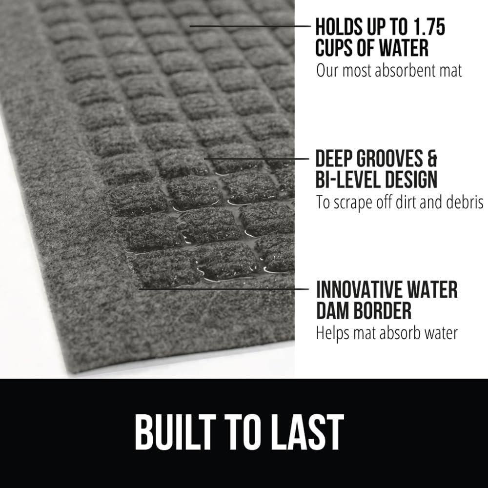 imageGORILLA GRIP Front Door Mat Indoor Outdoor Ultra Absorbent HydroAbsorb Doormat Absorbs Up to 17 Cups of Water Stain and Fade Resistant Rubber Backing Doormats Captures Dirt 29x17 GreyGrey