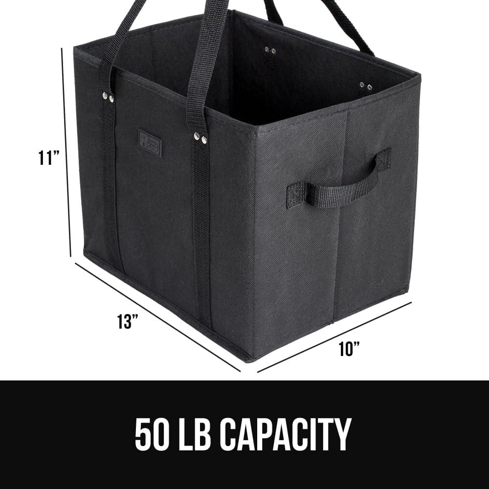imageGORILLA GRIP Heavy Duty Foldable Reusable Grocery Bags Transport Heavy Groceries to Car 3 Pack Tear Resistant Box Shape Shopping Tote with Strong Handles Grip Feet Bottom 13x10x11 Black