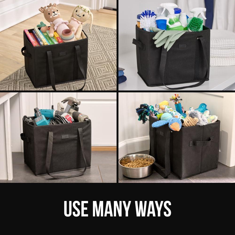 imageGORILLA GRIP Heavy Duty Foldable Reusable Grocery Bags Transport Heavy Groceries to Car 3 Pack Tear Resistant Box Shape Shopping Tote with Strong Handles Grip Feet Bottom 13x10x11 Black