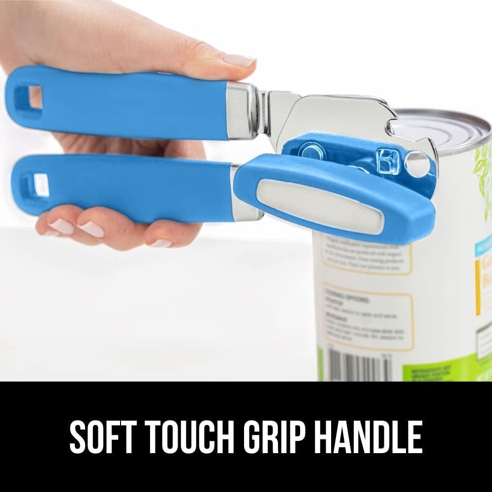 imageGORILLA GRIP Heavy Duty Stainless Steel Smooth Edge Manual Can Opener and Bottle Openers Soft Comfortable Handle Oversized Handheld Turn Knob US Designed Multifunctional Kitchen Tool BlackAqua