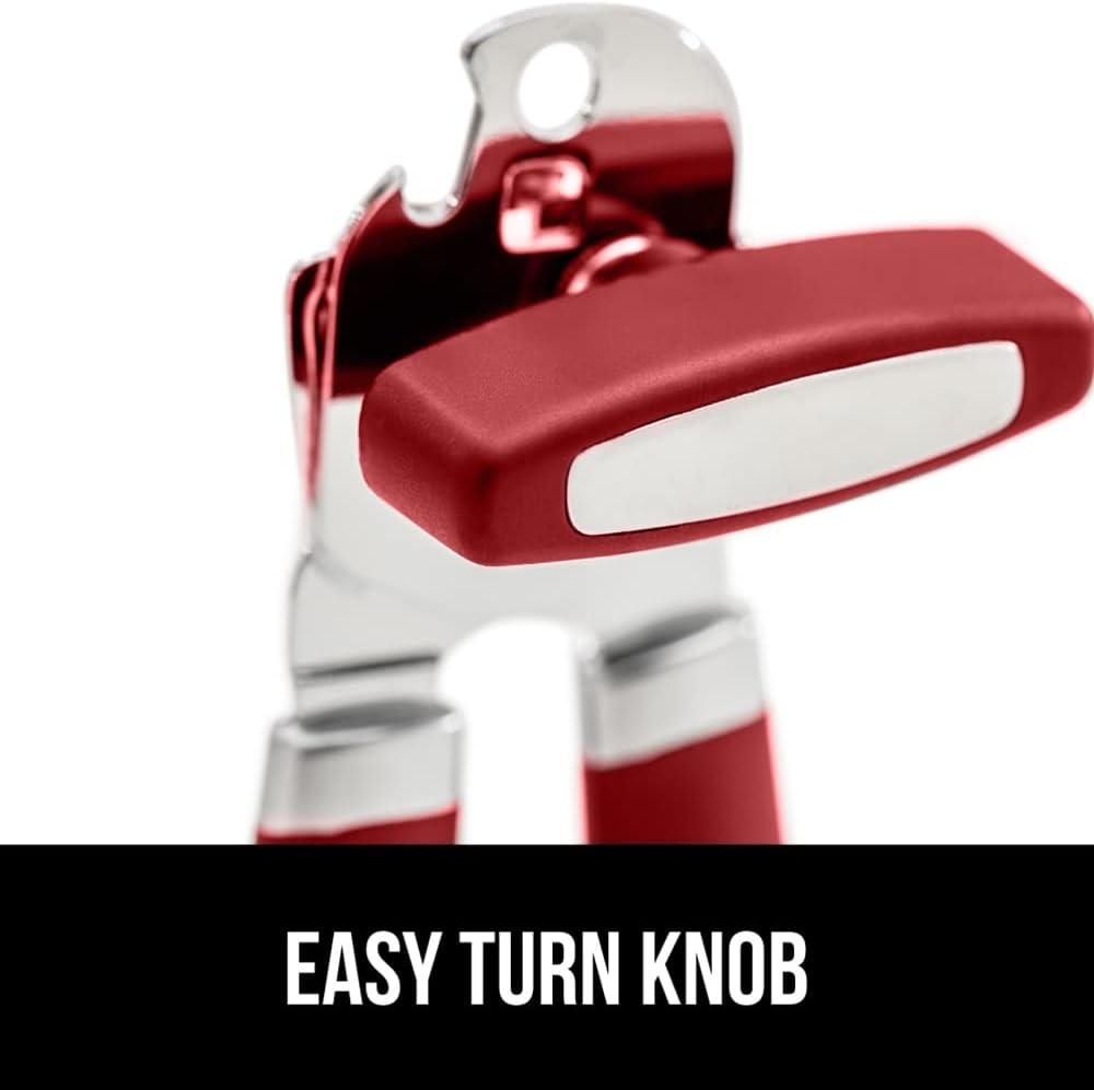 imageGORILLA GRIP Heavy Duty Stainless Steel Smooth Edge Manual Can Opener and Bottle Openers Soft Comfortable Handle Oversized Handheld Turn Knob US Designed Multifunctional Kitchen Tool BlackRed