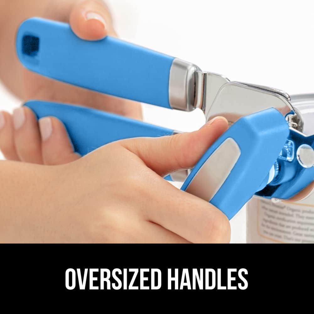 imageGORILLA GRIP Heavy Duty Stainless Steel Smooth Edge Manual Can Opener and Bottle Openers Soft Comfortable Handle Oversized Handheld Turn Knob US Designed Multifunctional Kitchen Tool BlackAqua