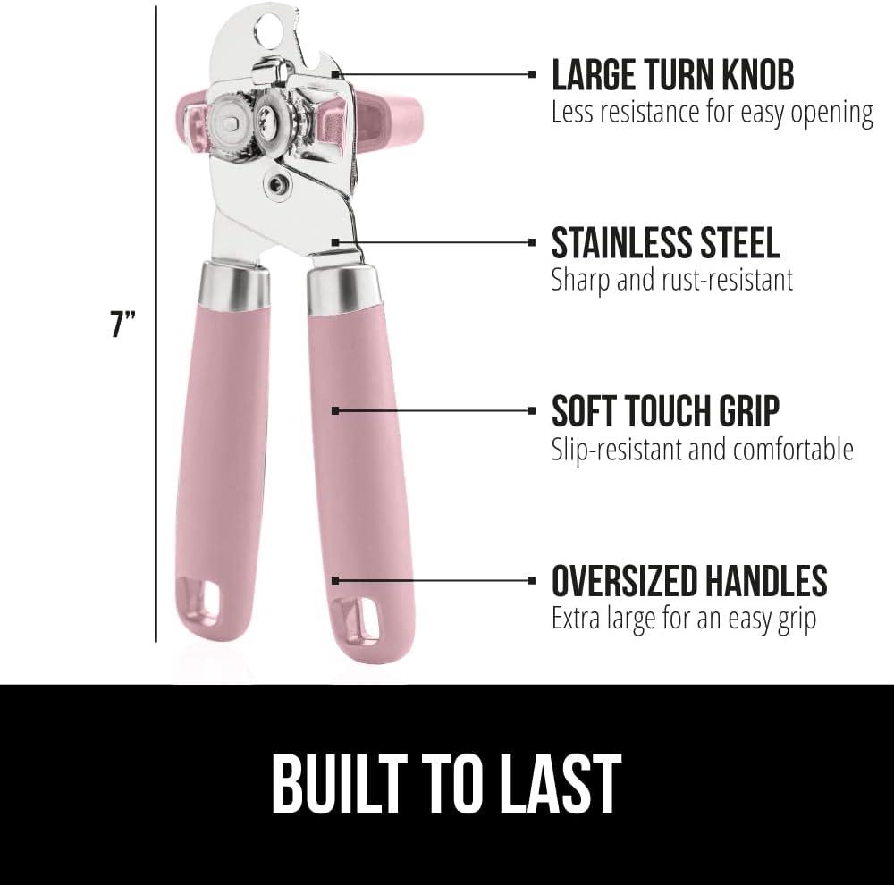 imageGORILLA GRIP Heavy Duty Stainless Steel Smooth Edge Manual Can Opener and Bottle Openers Soft Comfortable Handle Oversized Handheld Turn Knob US Designed Multifunctional Kitchen Tool BlackPink