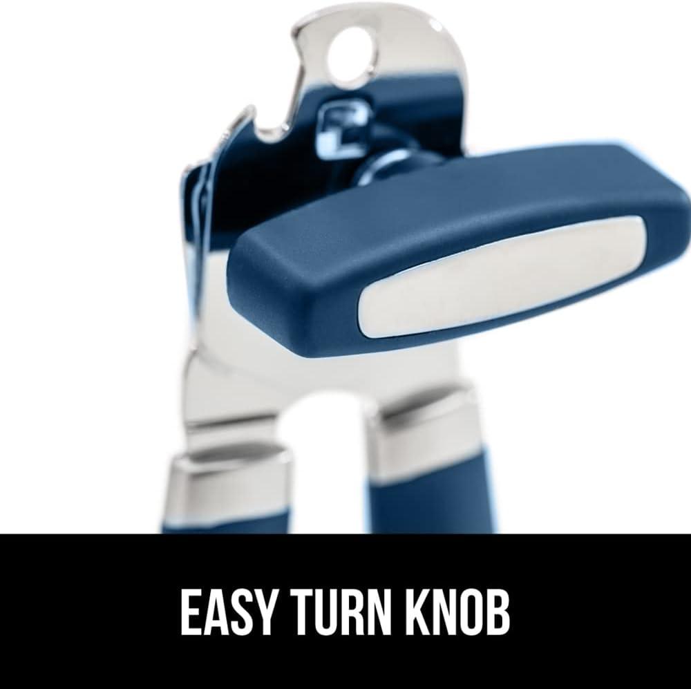 imageGORILLA GRIP Heavy Duty Stainless Steel Smooth Edge Manual Can Opener and Bottle Openers Soft Comfortable Handle Oversized Handheld Turn Knob US Designed Multifunctional Kitchen Tool BlackBlue