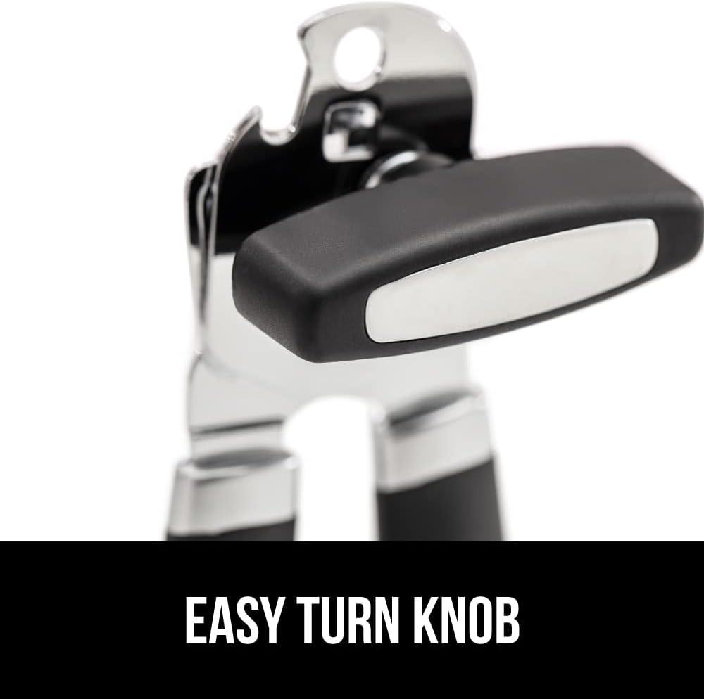imageGORILLA GRIP Heavy Duty Stainless Steel Smooth Edge Manual Can Opener and Bottle Openers Soft Comfortable Handle Oversized Handheld Turn Knob US Designed Multifunctional Kitchen Tool BlackBlack