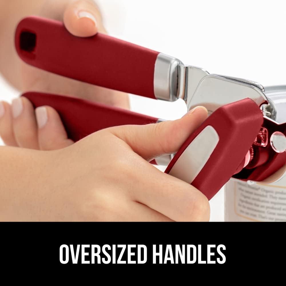 imageGORILLA GRIP Heavy Duty Stainless Steel Smooth Edge Manual Can Opener and Bottle Openers Soft Comfortable Handle Oversized Handheld Turn Knob US Designed Multifunctional Kitchen Tool BlackRed