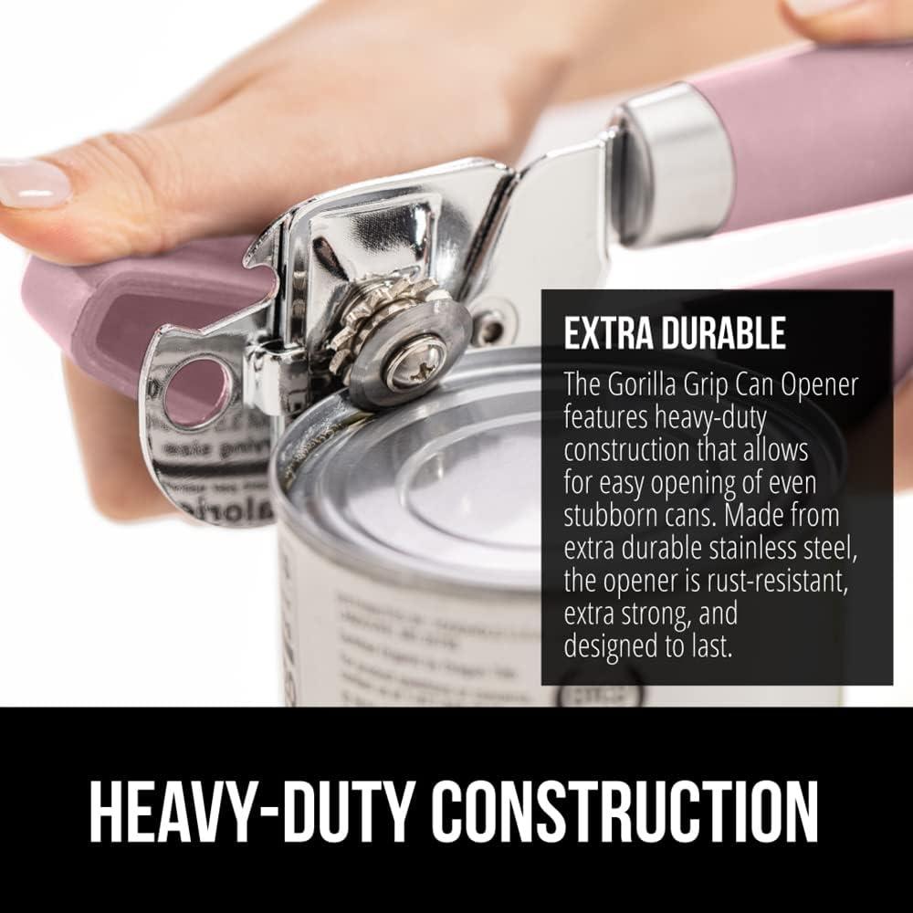 imageGORILLA GRIP Heavy Duty Stainless Steel Smooth Edge Manual Can Opener and Bottle Openers Soft Comfortable Handle Oversized Handheld Turn Knob US Designed Multifunctional Kitchen Tool BlackPink