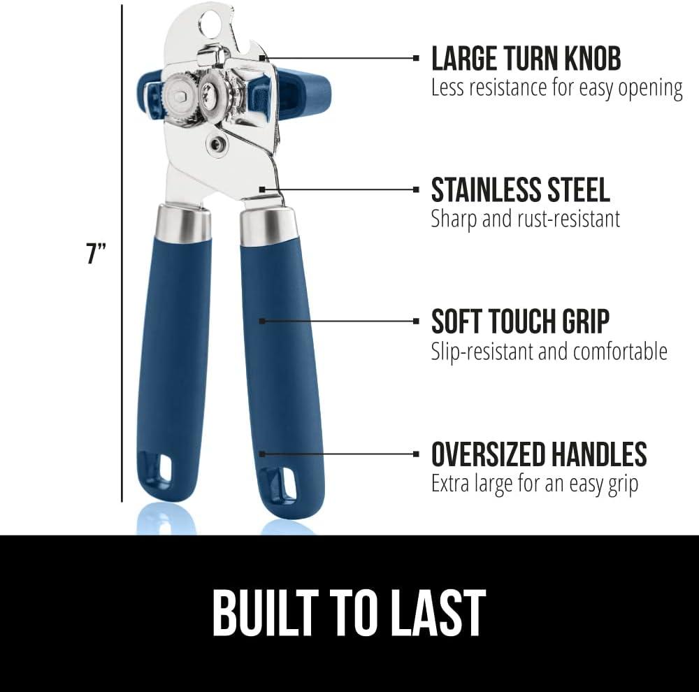imageGORILLA GRIP Heavy Duty Stainless Steel Smooth Edge Manual Can Opener and Bottle Openers Soft Comfortable Handle Oversized Handheld Turn Knob US Designed Multifunctional Kitchen Tool BlackBlue
