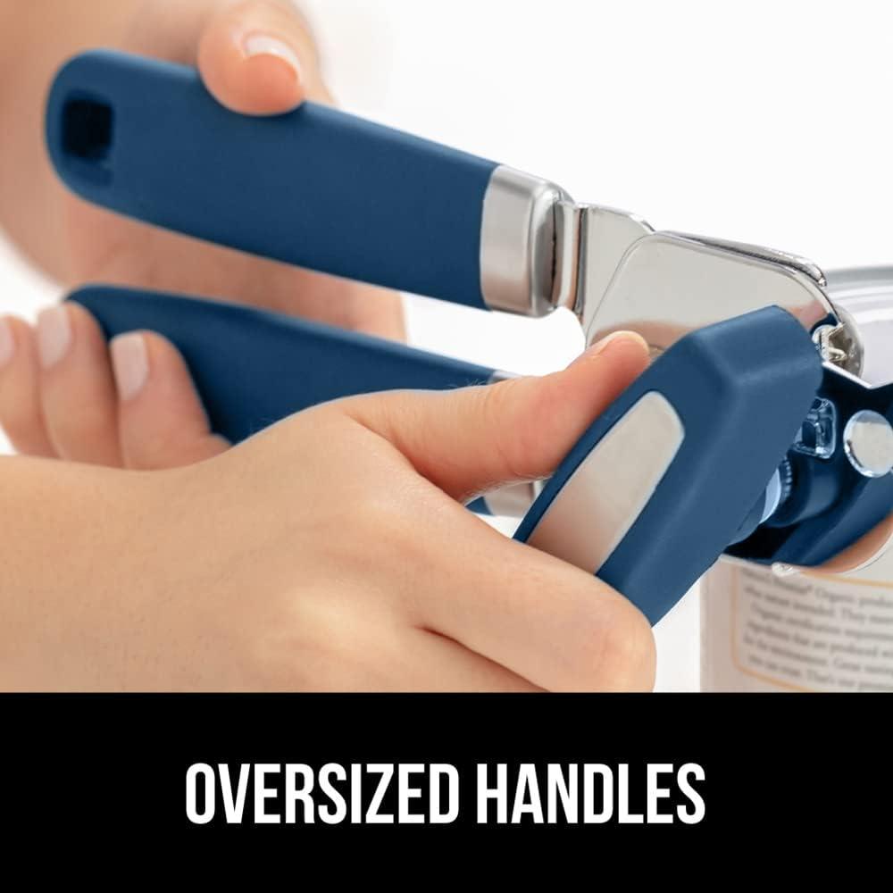 imageGORILLA GRIP Heavy Duty Stainless Steel Smooth Edge Manual Can Opener and Bottle Openers Soft Comfortable Handle Oversized Handheld Turn Knob US Designed Multifunctional Kitchen Tool BlackBlue