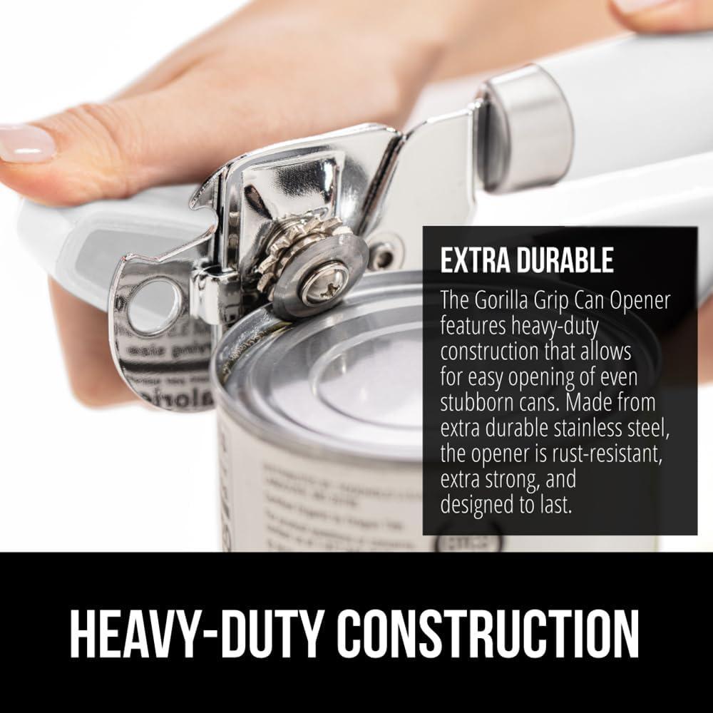 imageGORILLA GRIP Heavy Duty Stainless Steel Smooth Edge Manual Can Opener and Bottle Openers Soft Comfortable Handle Oversized Handheld Turn Knob US Designed Multifunctional Kitchen Tool BlackWhite