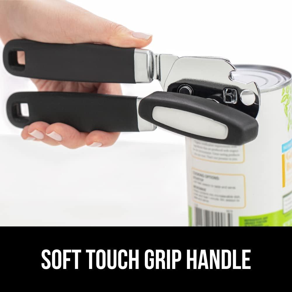 imageGORILLA GRIP Heavy Duty Stainless Steel Smooth Edge Manual Can Opener and Bottle Openers Soft Comfortable Handle Oversized Handheld Turn Knob US Designed Multifunctional Kitchen Tool BlackBlack