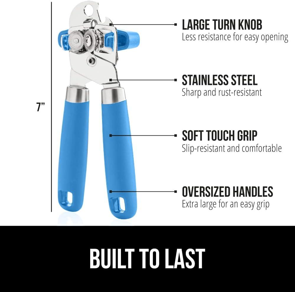 imageGORILLA GRIP Heavy Duty Stainless Steel Smooth Edge Manual Can Opener and Bottle Openers Soft Comfortable Handle Oversized Handheld Turn Knob US Designed Multifunctional Kitchen Tool BlackAqua
