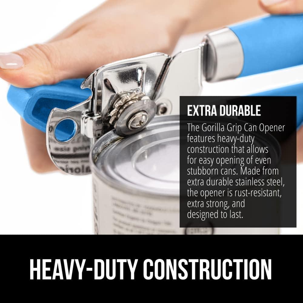 imageGORILLA GRIP Heavy Duty Stainless Steel Smooth Edge Manual Can Opener and Bottle Openers Soft Comfortable Handle Oversized Handheld Turn Knob US Designed Multifunctional Kitchen Tool BlackAqua