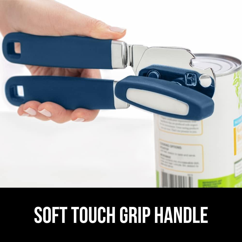 imageGORILLA GRIP Heavy Duty Stainless Steel Smooth Edge Manual Can Opener and Bottle Openers Soft Comfortable Handle Oversized Handheld Turn Knob US Designed Multifunctional Kitchen Tool BlackBlue
