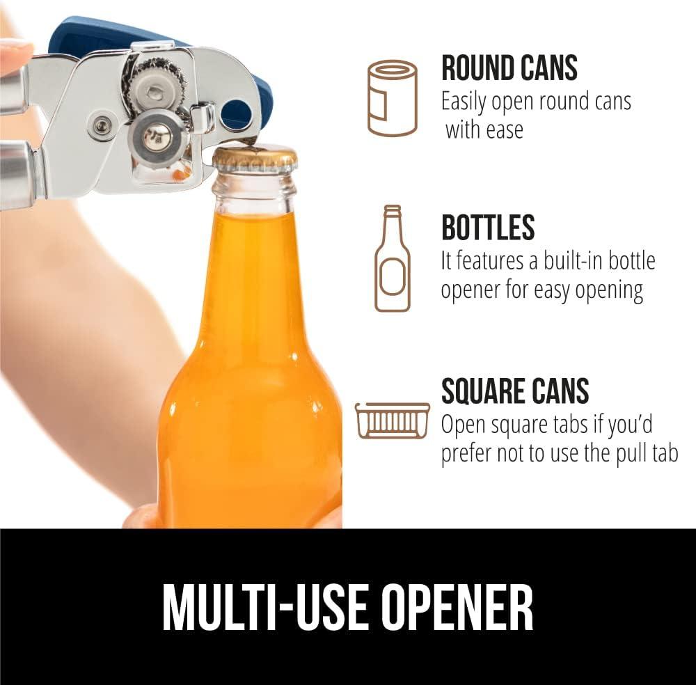 imageGORILLA GRIP Heavy Duty Stainless Steel Smooth Edge Manual Can Opener and Bottle Openers Soft Comfortable Handle Oversized Handheld Turn Knob US Designed Multifunctional Kitchen Tool BlackBlue
