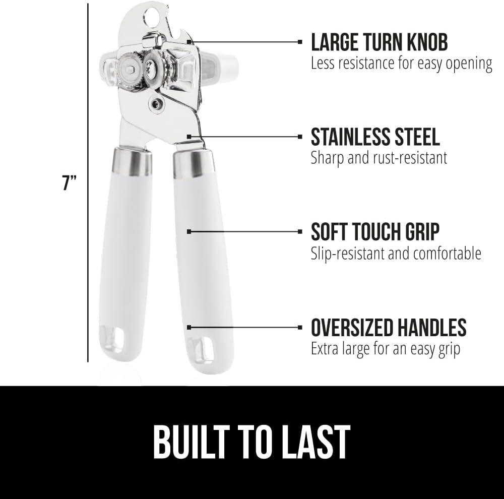 imageGORILLA GRIP Heavy Duty Stainless Steel Smooth Edge Manual Can Opener and Bottle Openers Soft Comfortable Handle Oversized Handheld Turn Knob US Designed Multifunctional Kitchen Tool BlackWhite