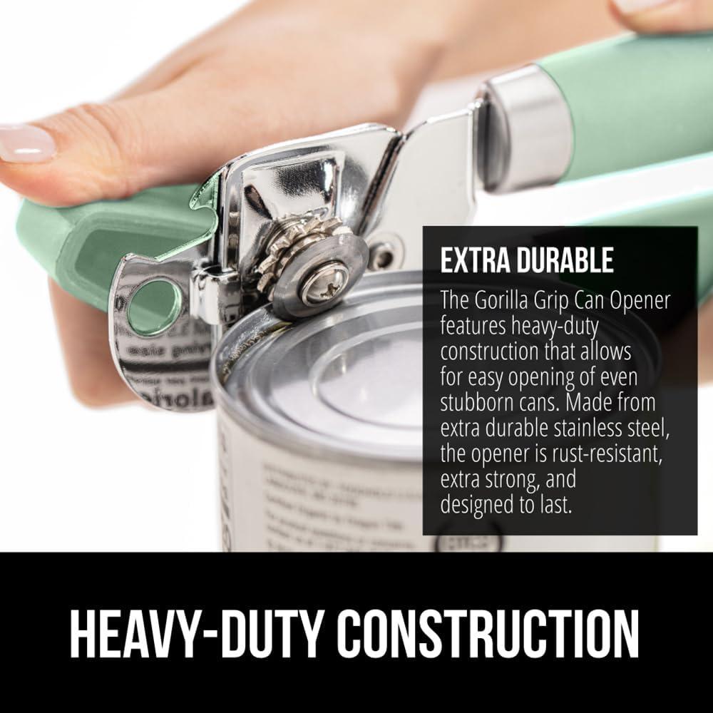 imageGORILLA GRIP Heavy Duty Stainless Steel Smooth Edge Manual Can Opener and Bottle Openers Soft Comfortable Handle Oversized Handheld Turn Knob US Designed Multifunctional Kitchen Tool BlackMint