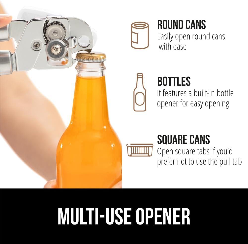 imageGORILLA GRIP Heavy Duty Stainless Steel Smooth Edge Manual Can Opener and Bottle Openers Soft Comfortable Handle Oversized Handheld Turn Knob US Designed Multifunctional Kitchen Tool BlackWhite