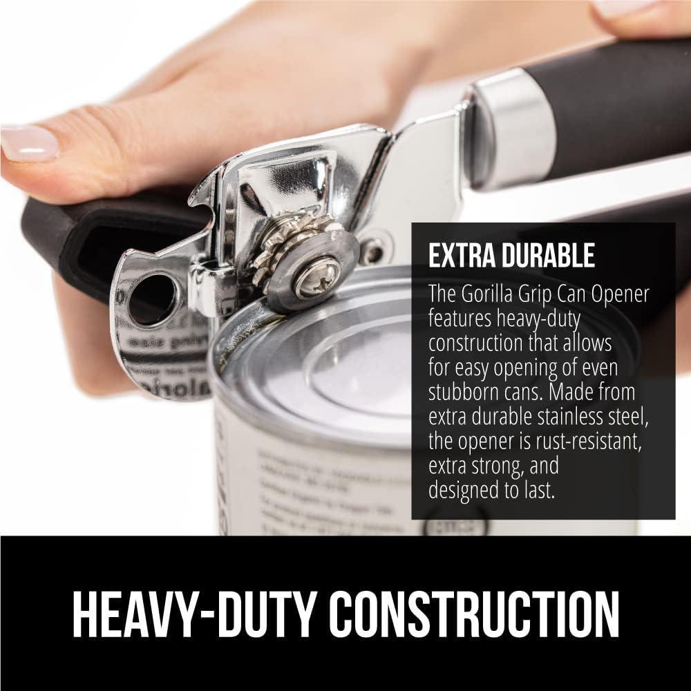 imageGORILLA GRIP Heavy Duty Stainless Steel Smooth Edge Manual Can Opener and Bottle Openers Soft Comfortable Handle Oversized Handheld Turn Knob US Designed Multifunctional Kitchen Tool BlackBlack